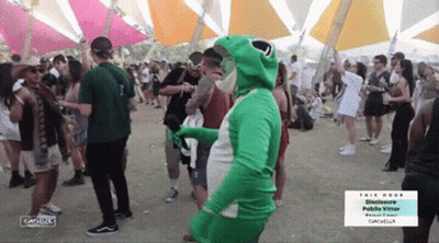 Man In Frog Costume Dancing At Festival GIF