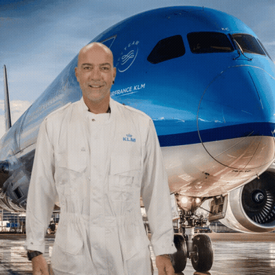 Man In Front Of Blue KLM Plane GIF