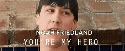 Man In Front Of Brick Wall Says Noah Friedland You're My Hero GIF