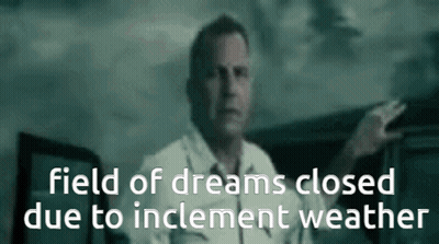 Man In Front Of Car Field Of Dreams Closed Due To Inclement Weather GIF