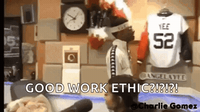 Man In Front Of Clock And Jersey Saying Good Work Ethic GIF