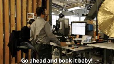Man In Front Of Computer Saying Go Ahead And Book It Baby GIF