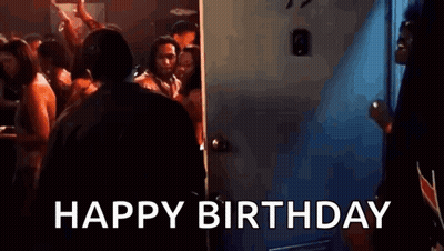 Man In Front Of Door Saying Happy Birthday GIF