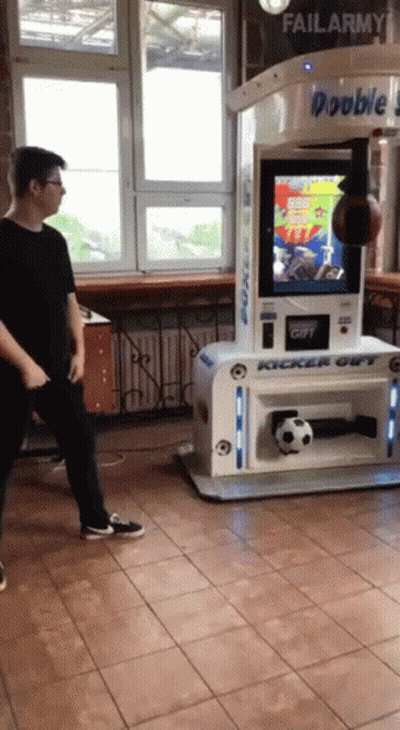 Man In Front Of Double Kicker Out Machine GIF