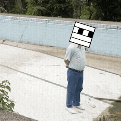 Man In Front Of Empty Pool With Square Saying H GIF
