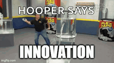 Man In Front Of Flex Tape Saying Hooper Says Innovation GIF