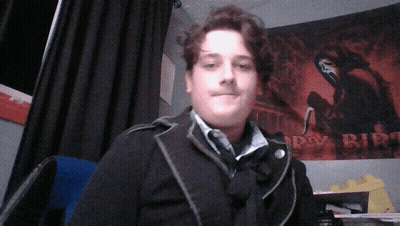 Man In Front Of Happy Birthday Poster GIF