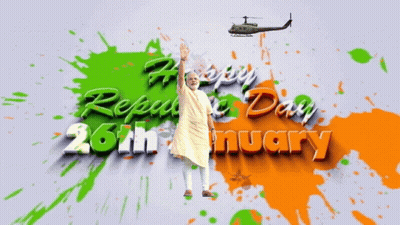 Man In Front Of Helicopter Saying Happy Republic Day GIF
