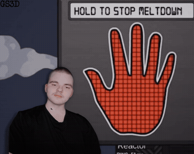 Man In Front Of Hold To Stop Meltdown Sign GIF
