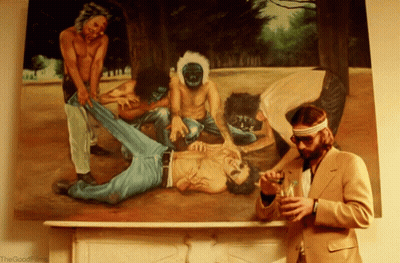 Man In Front Of Painting Saying The Good Films GIF