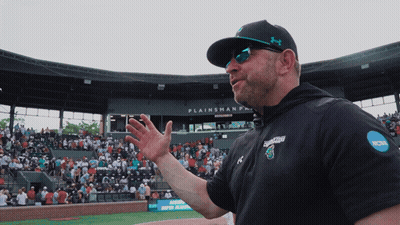 Man In Front Of Plainsman Park Stadium GIF