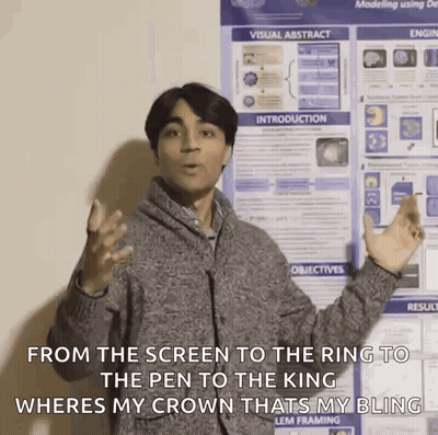 Man In Front Of Poster From Screen To Ring To Pen To King GIF
