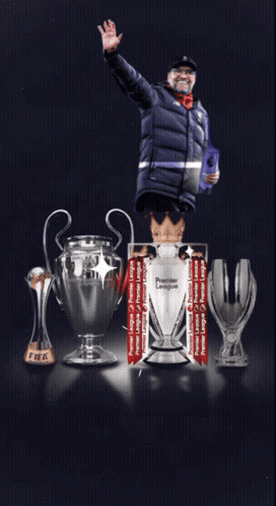 Man In Front Of Premier League Trophies GIF