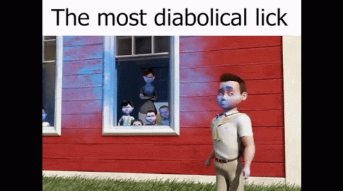 Man In Front Of Red And White House Saying The Most Diabolical Lick GIF