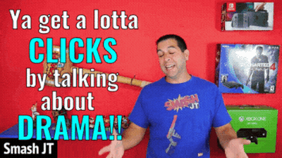 Man In Front Of Red Wall Saying Ya Get A Lotta Clicks By Talking About Drama Smash JT GIF