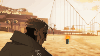 Man In Front Of Roller Coaster Saying 7 Imperil Mall GIF