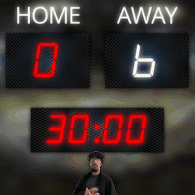 Man In Front Of Scoreboard Reading Home Away GIF
