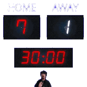 Man In Front Of Scoreboard Saying Home And Away Sticker