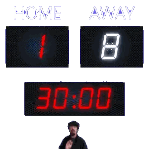 Man In Front Of Scoreboard Saying Home And Away Sticker