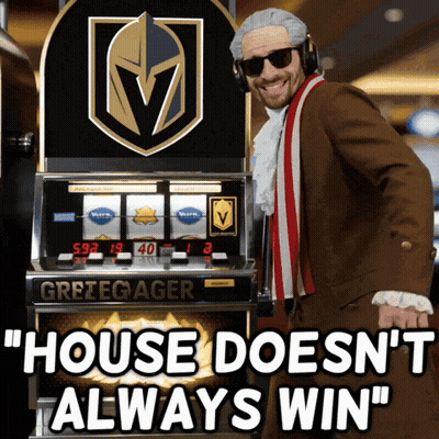 Man In Front Of Slot Machine Saying House Doesn't Always Win GIF
