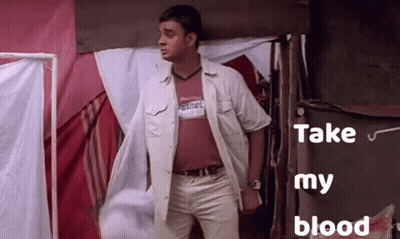 Man In Front Of Tent Saying Take My Blood GIF
