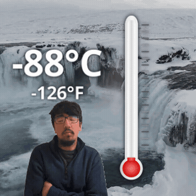 Man In Front Of Thermometer -42°C -44°F GIF