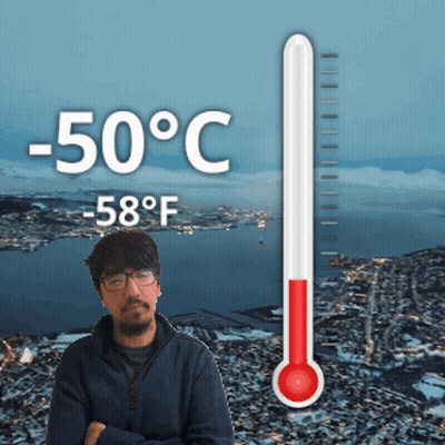 Man In Front Of Thermometer -50 Degrees GIF