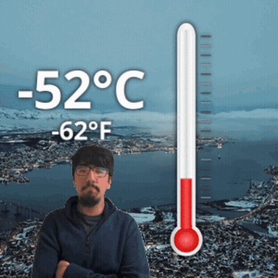 Man In Front Of Thermometer -52 Degrees GIF