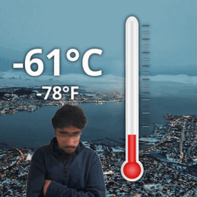 Man In Front Of Thermometer -61 Degrees GIF