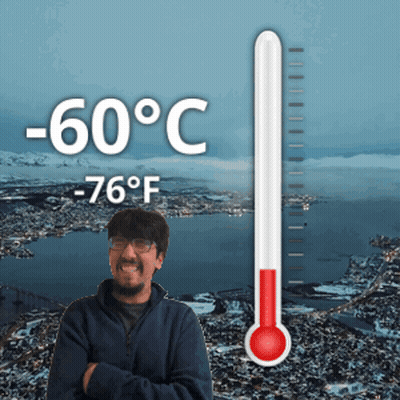 Man In Front Of Thermometer -76°F GIF