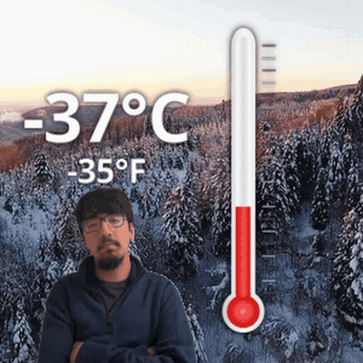 Man In Front Of Thermometer At -37 Celsius GIF