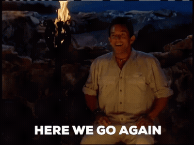 Man In Front Of Torch Saying Here We Go Again GIF