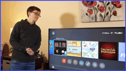 Man In Front Of TV With Baba Is You GIF