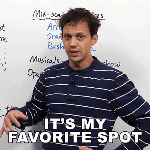 Man In Front Of White Board With It's My Favorite Spot GIF