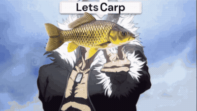 Man In Fur Coat Holding Carp Saying Lets Carp GIF