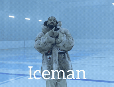 Man in Fur Coat on Ice Rink Saying Iceman