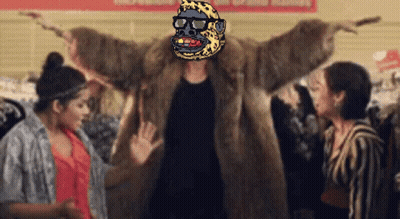 Man In Fur Coat With Cartoon Face GIF
