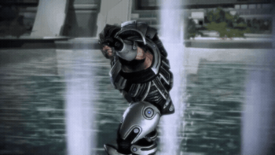 Man In Futuristic Suit Standing Before Water GIF