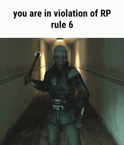 Man In Gas Mask Hallway You Are In Violation Of RP Rule 6 GIF