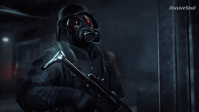 Man In Gas Mask Holding Gun Illusive Soul GIF