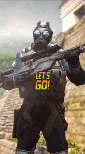 Man In Gas Mask Holding Rifle Saying Let's Go GIF