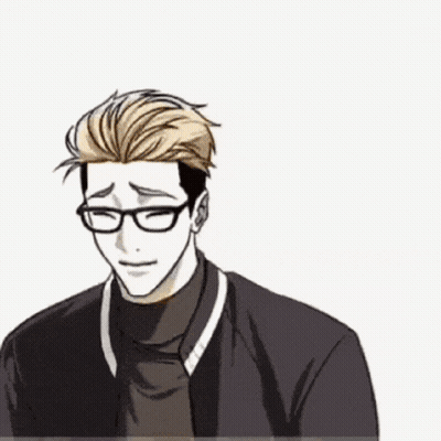 Man In Glasses And Black Jacket Smiling Looking Down GIF