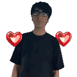 Man In Glasses And Black Shirt With Red Hearts Sticker