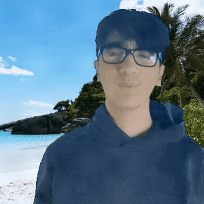 Man In Glasses And Blue Hoodie On Beach GIF