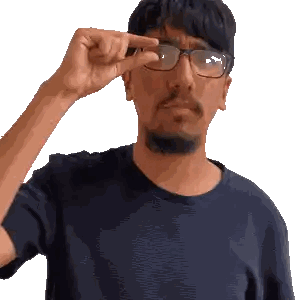 Man In Glasses And Blue Shirt Hand To Eye Sticker