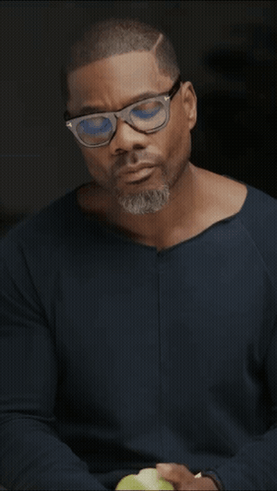 Man In Glasses And Blue Shirt Holding Green Apple GIF