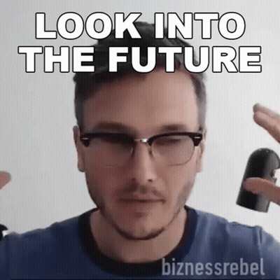 Man In Glasses And Blue Shirt Saying Look Into The Future GIF