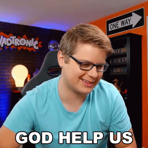 Man In Glasses And Blue Shirt Says God Help Us GIF