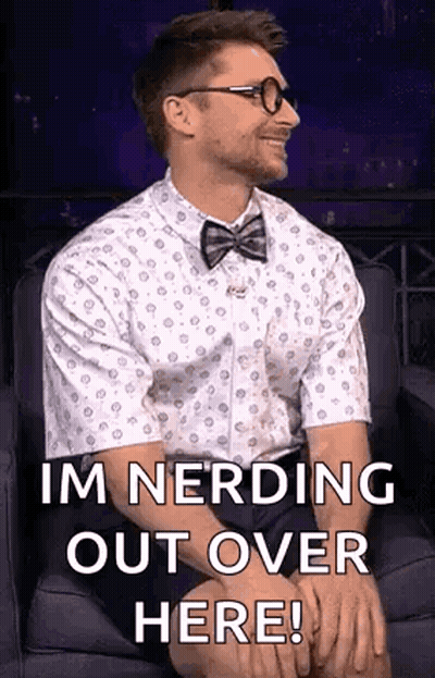 Man In Glasses And Bow Tie Saying Im Nerding Out Over Here GIF