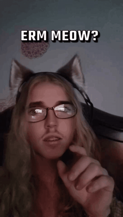 Man In Glasses And Cat Ears Saying Erm Meow GIF